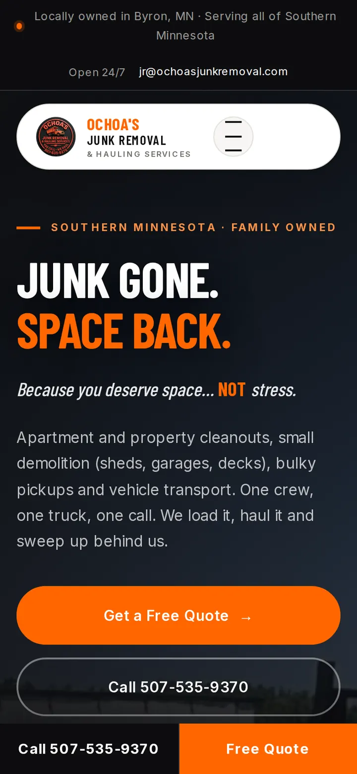Ochoa's Junk Removal website on a phone